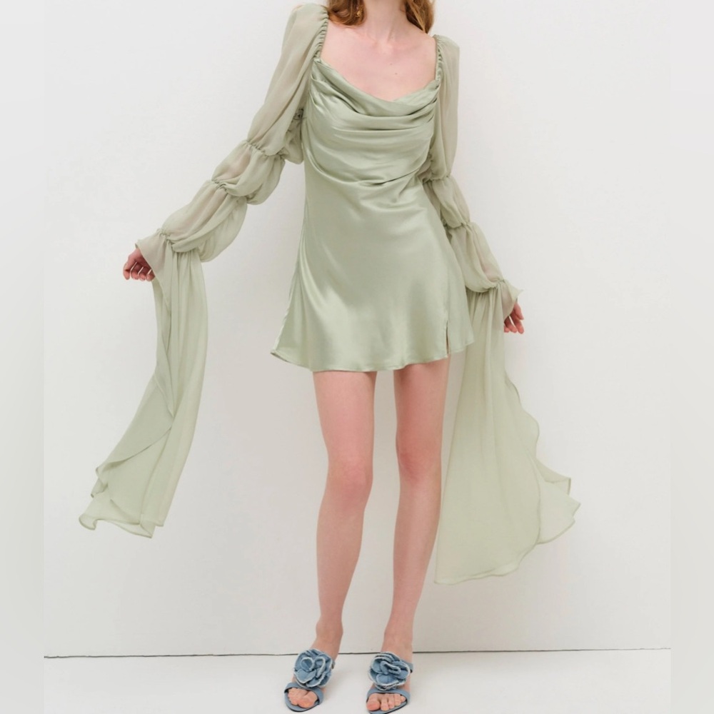 $321 NWT Sage For Love And Lemons “Willow” Ruched Mini Dress Sz Large
